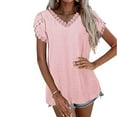 thumbnail image 4 of Minnieouse Camiseta de algodón para mujer, camiseta holgada de encaje de Color sólido, Top de verano para viajes, vacaciones en la playa, deportes, Prendas para la parte del cuerpo Rosa XL Minnieouse AP010362-04, 4 of 6