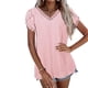 thumbnail image 5 of Qarigey Camiseta de algodón para mujer, camiseta holgada de encaje de Color sólido, Top de verano para viajes, vacaciones en la playa, deportes, Prendas para la parte del cuerpo Rosa S Qarigey AP010362-01, 5 of 6