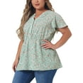 thumbnail image 5 of Agnes Orinda Women's Plus Size Tops Short Sleeve Smocked Waist V Neck Ditsy Floral Chiffon Summer Blouse 2X Green, 5 of 10