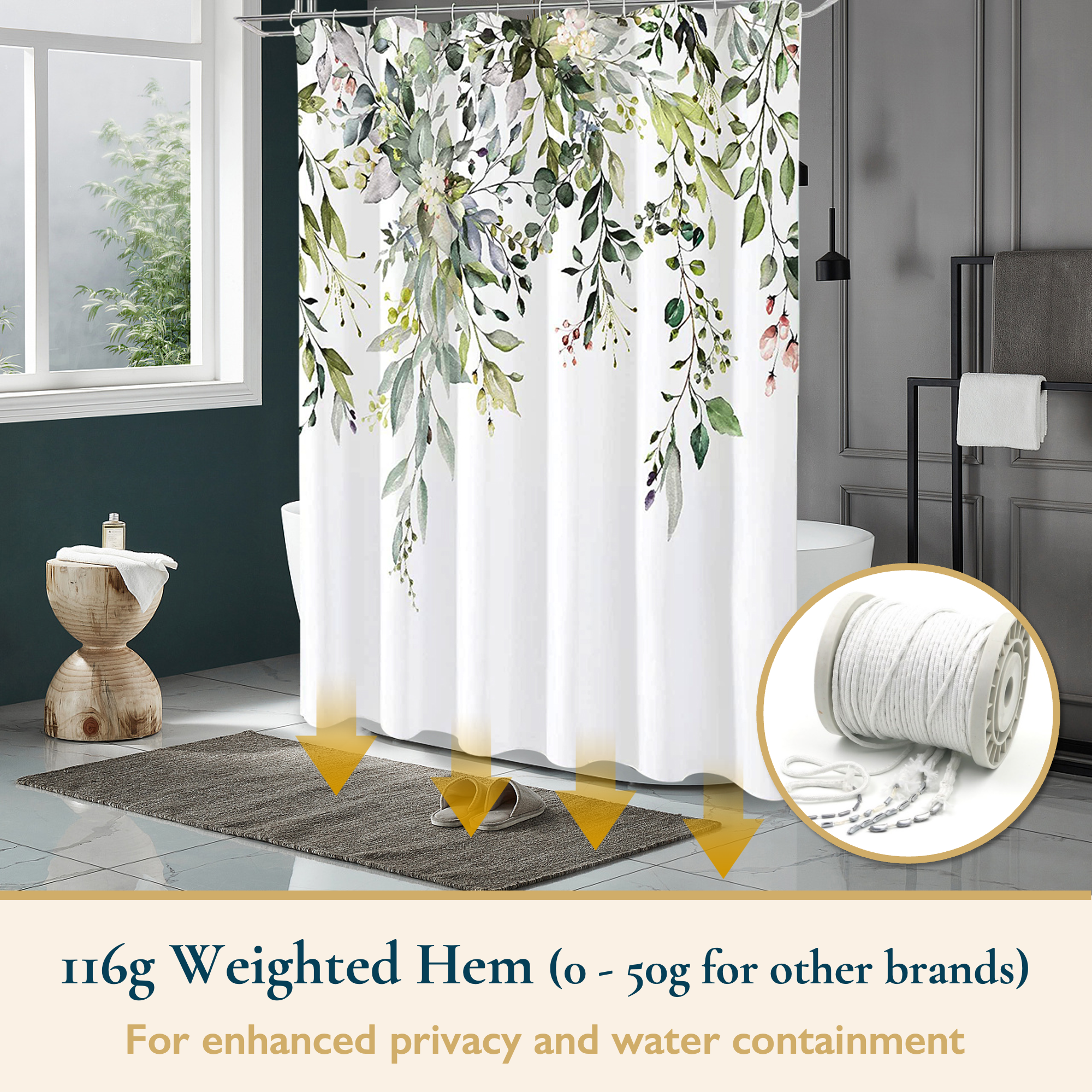 ComfiTime Green Shower Curtain, Hanging Vines, 72x72 photo 6