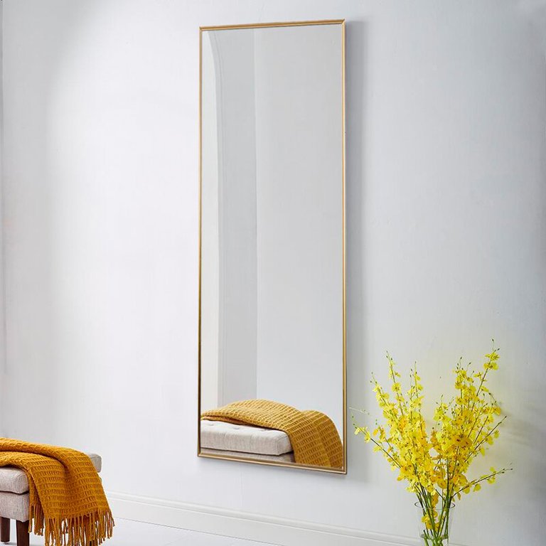 BiYeer Full Length Mirror Standing Gold Full Length Mirror with Stand,  60X18 Inch Standing Or Wall Mounted Floor Mirror Standing Mirror