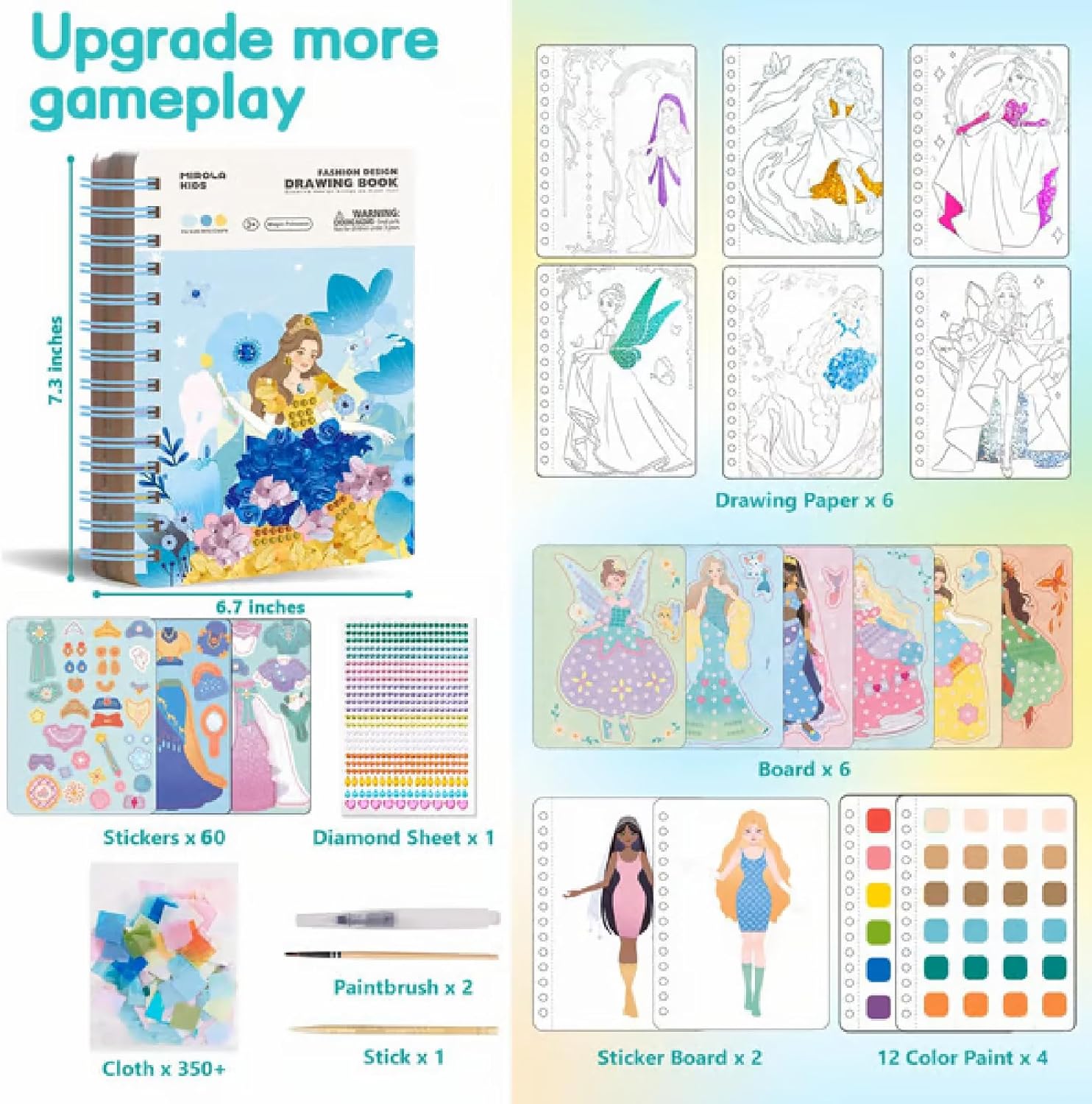 8-in-1 Magic Princess Craft Set, Magic Princess Crafts, DIY Activity with Princesses Stickers, Foil Crafts Art Fun & Gem Painting for Boys & Girls Ages 4-8