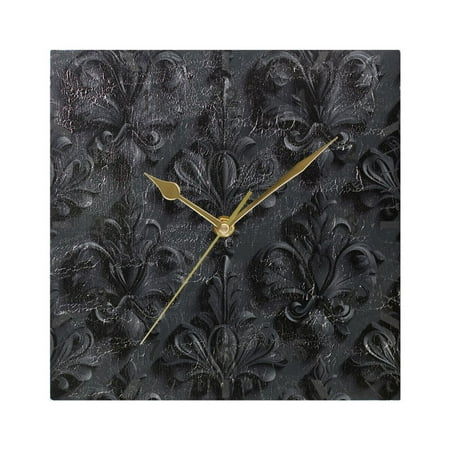 3d Dark Black Damask Wall Clock Battery Operated Silent Non-Ticking Bedroom Office Kitchen Home School Decor 7.8(Gold)