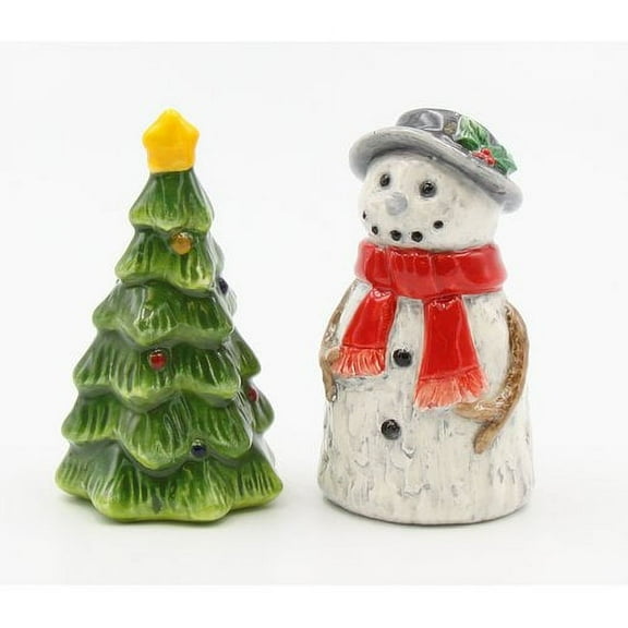 Cosmos Gifts Snowman and Christmas Tree Salt & Pepper Shaker Set