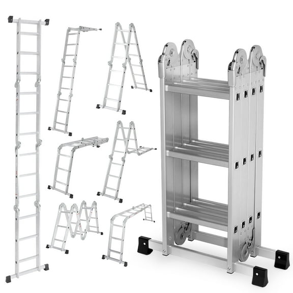 edx Multi-Purpose Folding Telescoping Ladder - Aluminum Alloy, 330LBS Capacity with Anti-Slip Design & Safety Lock System, Compact & Portable for Home,Outdoor or Workshop