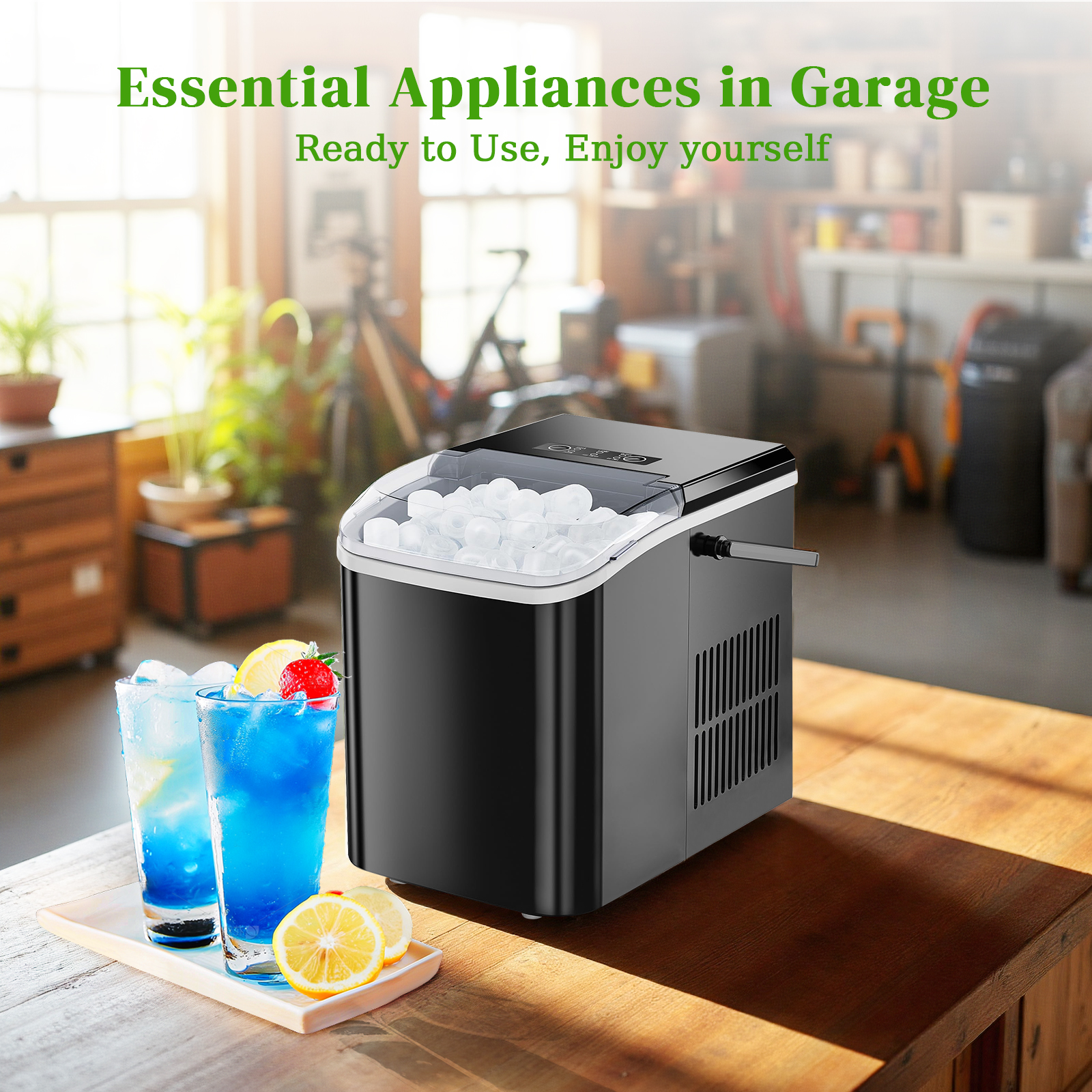 Haysky Countertop Ice Maker, 26 Lbs/24H, Ice in 6Mins, 2 Sizes, Self-Cleaning Portable Ice Machine Countertops for Home, Office, RV, Camping, Black