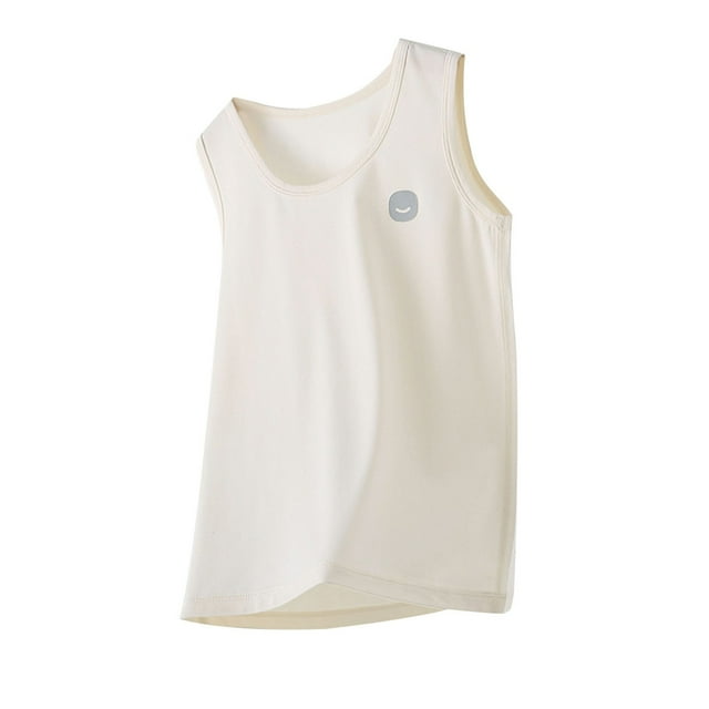 Débardeurs Garçons Décontractés Sans Manches Col Rond T-Shirts d'Entraînement Athlétiques Basiques Unis Beige 2-3 Ans