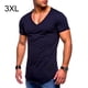 thumbnail image 3 of Qarigey Camiseta de verano de manga corta transpirable con cuello en V de repuesto informal fácil de combinar para adelgazar marido novio ropa Camisetas Azul oscuro XXXL, 3 of 4