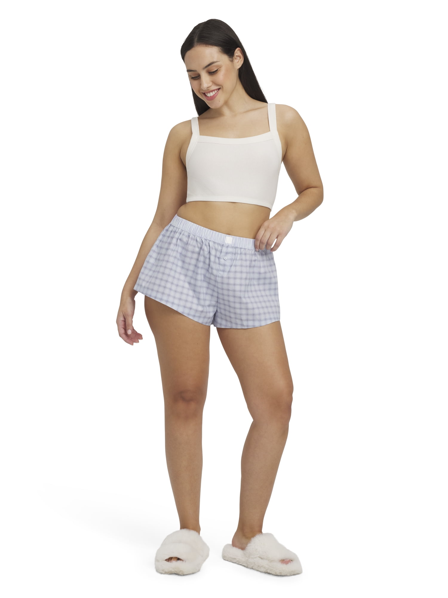 Mills by Millie Bobby Brown Women's Sleep Rib Bralette and Poplin Boxer Pajama set, Sizes XS-XXXL
