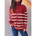 thumbnail image 5 of Women Long Sleeve Color Block Sweaters Striped Tops Button Down Open Front Knit Cardigan Coat Jackets Red S, 5 of 10