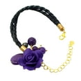 thumbnail image 3 of Amazing Purple Rose Stone Beads Pearls on Braided Leatherette Bracelet, 3 of 4