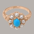 thumbnail image 5 of LBG British Made Solid 10k Rose Gold Natural Turquoise & Cultured Pearl Womens Anniversary Ring - 33 size options - Size 10.25, 5 of 8