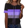 thumbnail image 4 of Camisetas Casuales de las Mujeres Estampadas Cuello Tripulado Manga Corta Superior, Ligera Mezcla de Poliéster Blusa de Moda, 4 of 5