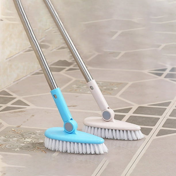 Juego de Cepillos de Limpieza, Mango de 89 Cm, Cabezal Giratorio de 180°, Diseño Extraíble, Mango Largo para Fregar Fácilmente, para Baño y Cocina, Limpieza de Juntas de Azulejos, Azul/Beige, Paquete