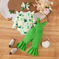 thumbnail image 4 of GYRATEDREAM Infant Baby Girl St. Patrick's Day Outfit Ruffle Long Sleeve Clover Print Sweatshirt and Suspender Pants Overalls Headband 3Pcs Set Toddler Clothes Green for 3-24M, 4 of 8