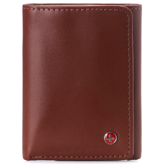 Alpine Swiss Mens Trifold Wallet RFID Blocking Genuine Leather Bifold ID Window