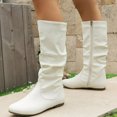 thumbnail image 5 of Womens Slouch Boots, Flat Heels Mid Wide Calf Zipper Ladies Fall Winter Fashion Boots White, 5 of 9