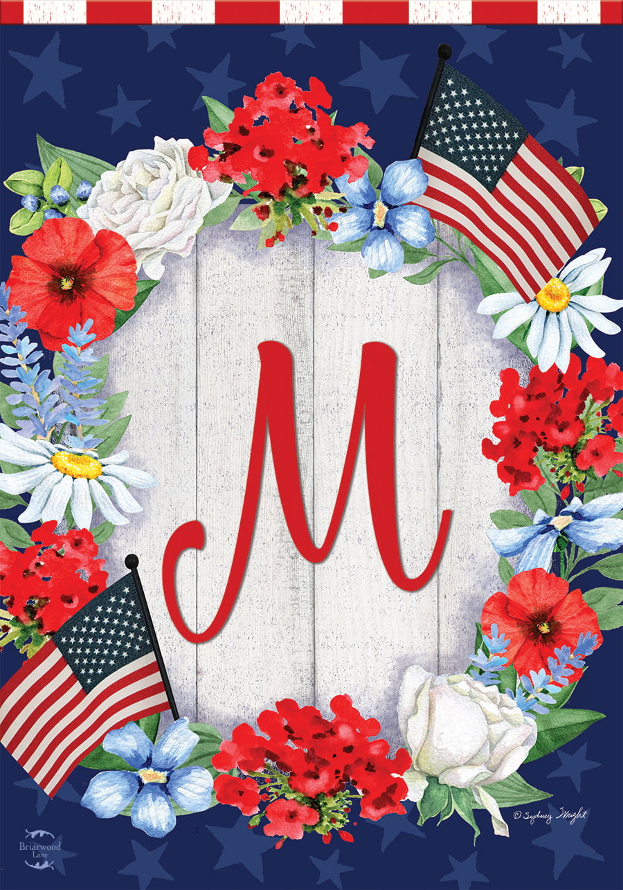 Red White and Blue Patriotic Garden Flag Floral 12.5" x 18" Briarwood Lane 
