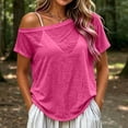 thumbnail image 2 of hoksml Women's Off Shoulder T-Shirt, Short Sleeve Sheer Slouchy Top, Casual Loose Tee for Daily and Summer Wear, 2 of 6