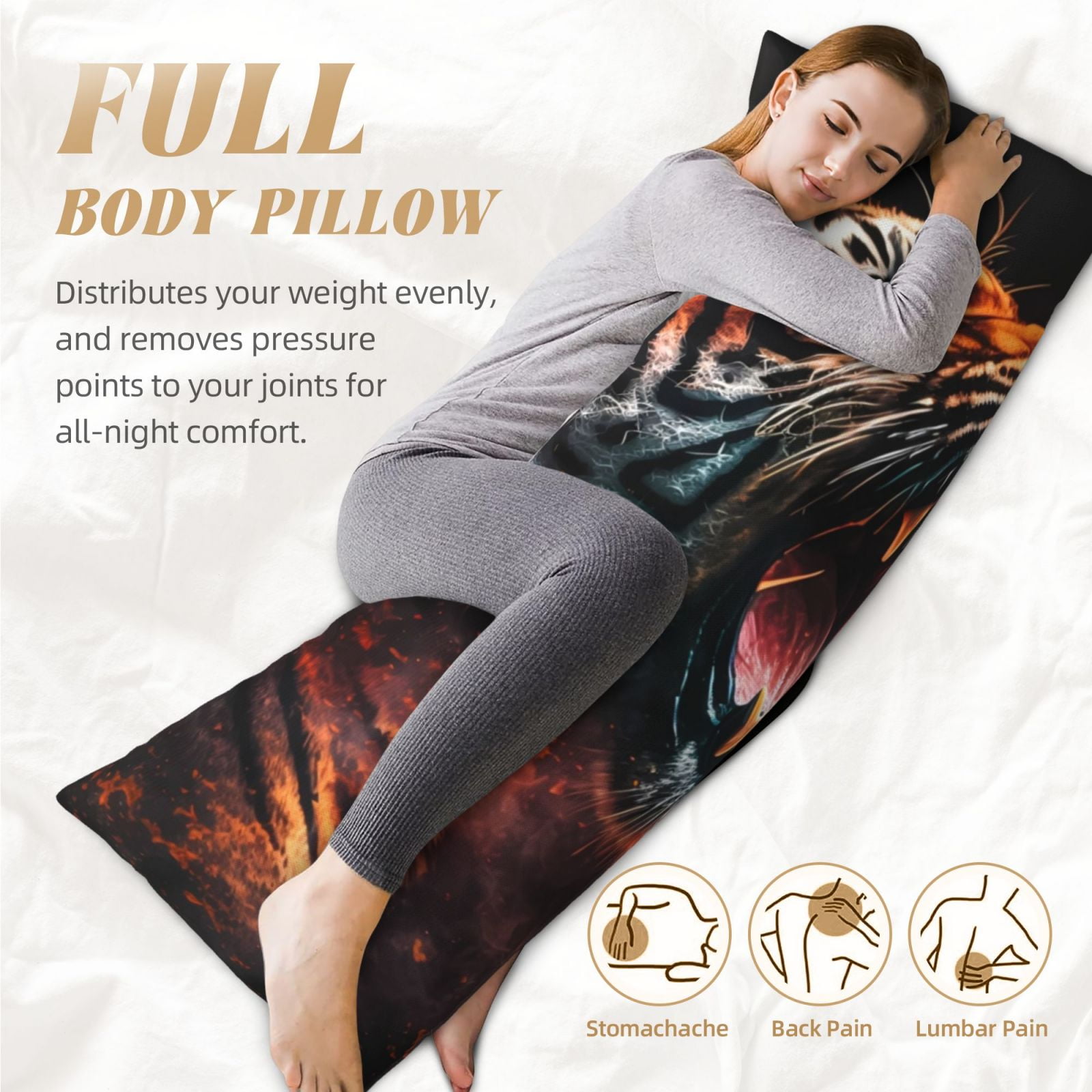 Naloa Cool Tiger Super Soft 20x60 Body Pillow Case,Long Side Hidden Zipper（PILLOWS ARE NOT INCLUDED）