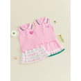 thumbnail image 3 of BemeyourBBs Toddler Baby Girl Golf Outfit Infant Baby Girl Summer Clothes Ribbed Sleeveless Half Button-up Collared Veast Tank Tops and Pleated Skirts Set Toddler Girls 2 Piece Summer Outfit, 3 of 9