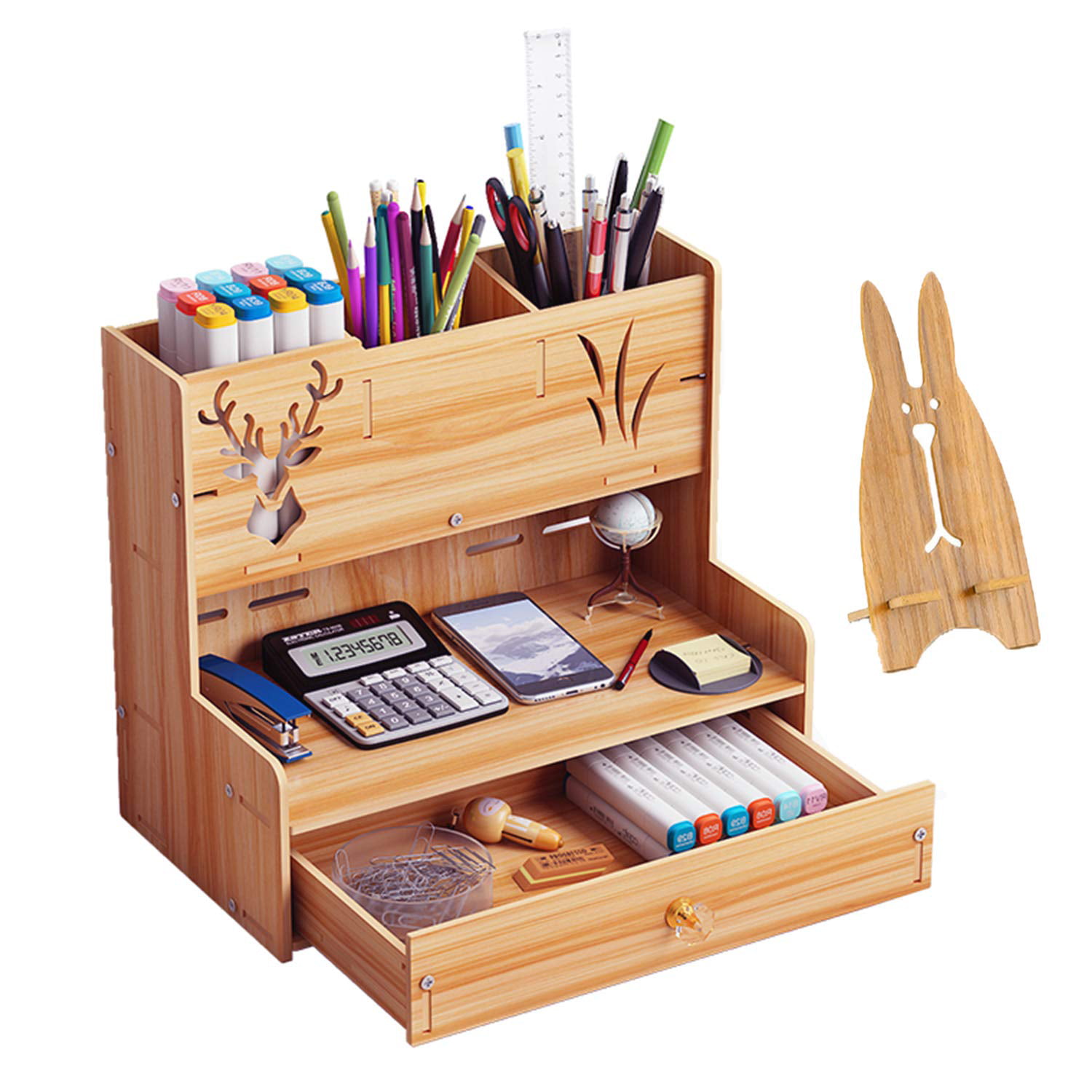DESKBUCKIT Desk Organizer, Office Supplies Organizer, Wood Tool Box, Wooden  Craft Organizer, Tool Kit, Art Supplies Box, Phone Holder 