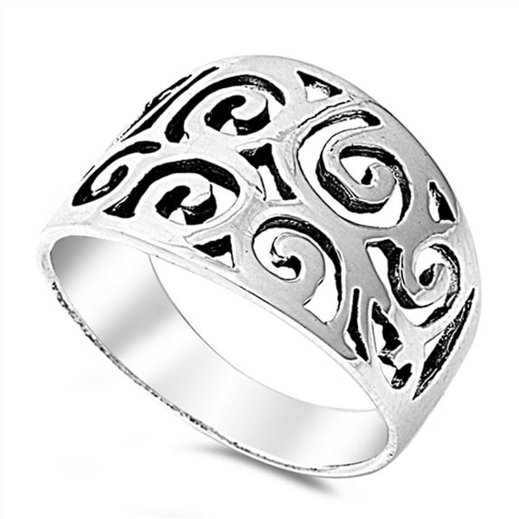 Oxidized Spiral Wide Filigree Chic Ring .925 Sterling Silver Band Jewelry Female Male Unisex Size 9