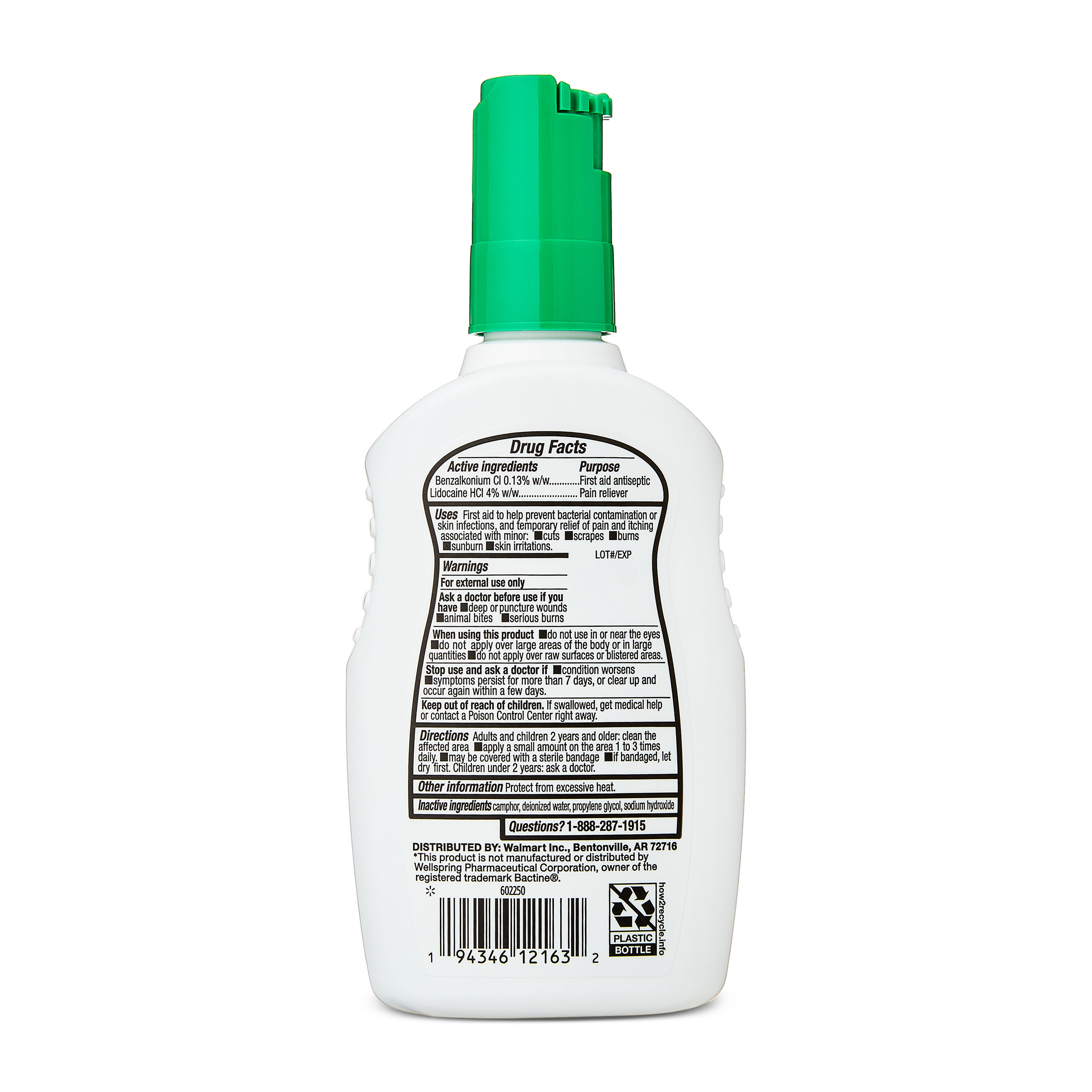 Spray antiséptico analgésico de máxima resistencia Equate, comparable al spray limpiador analgésico Bactine® con ingredientes activos 5
