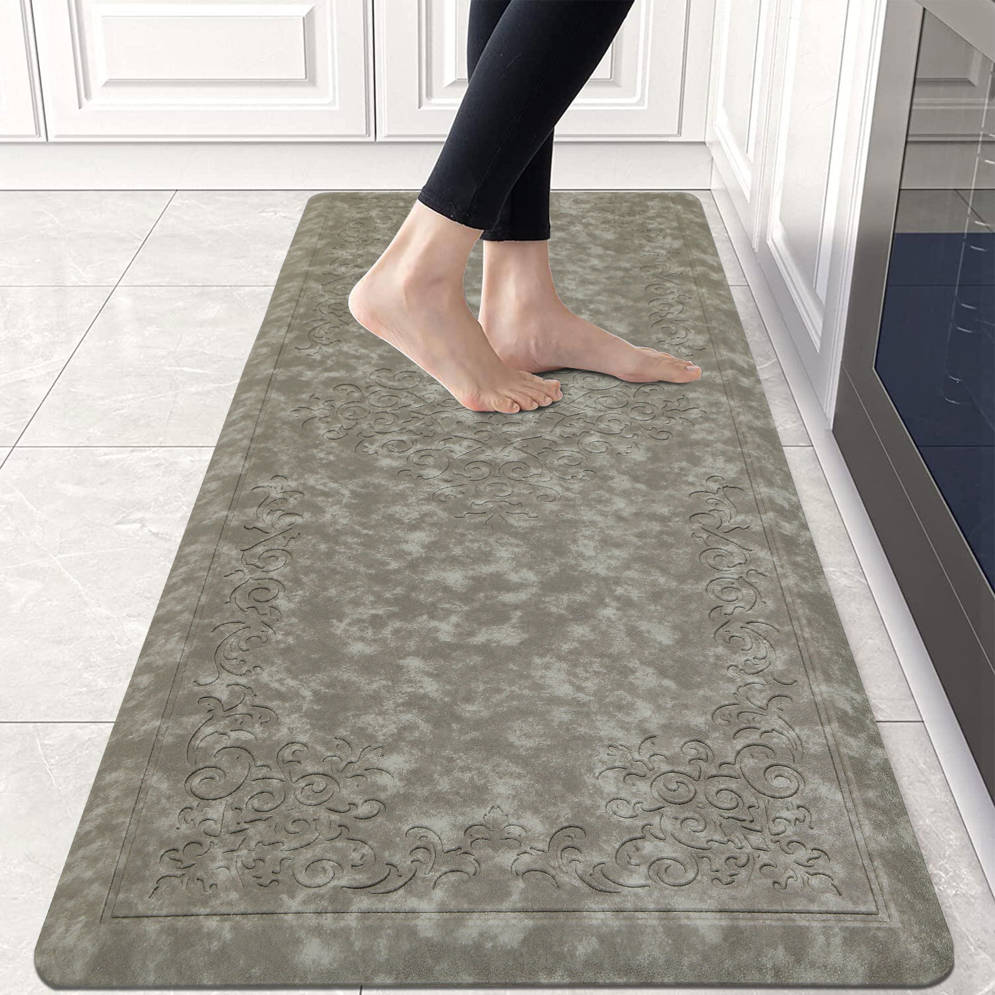 Oakeep Kitchen Mat Anti Fatigue Cushioned Mats for Floor Runner Rug Padded  Kitchen Mats for Standing, 17x95, Grey