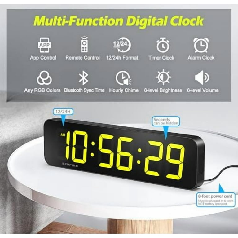 LYtech 13 inch kleurrijke grote digitale wandklok met DST-afstandsbediening digitale kalender met instelbare helderheid met temperatuur wekker datum dag achteruittelling voor woonkamer thuis