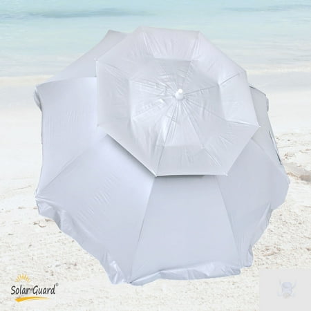 6 ft Solar Guard Deluxe Dual Canopy Beach Umbrella UPF 150+ Ultra Cool - Heavy Duty Wind / Water