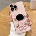 thumbnail image 3 of Compatible with iPhone 12 Case with Plating Cute Creative Astronaut Cartoon Pattern Holder Soft TPU Protective Slim Shockproof Case for iPhone 12-Pink, 3 of 11