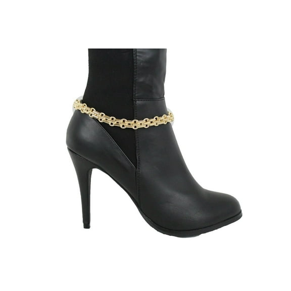 Women Boot Gold Metal Chain Links Bracelet Shoe Anklet Bling Charm