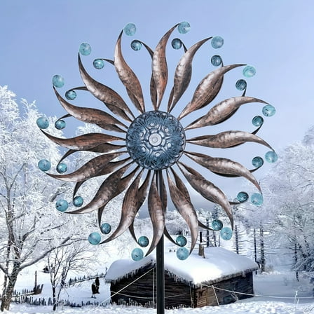 Metal Wind Spinner Garden Decoration Hourpark 84-Inch Dual-Blades Sunflower Blue Bronze