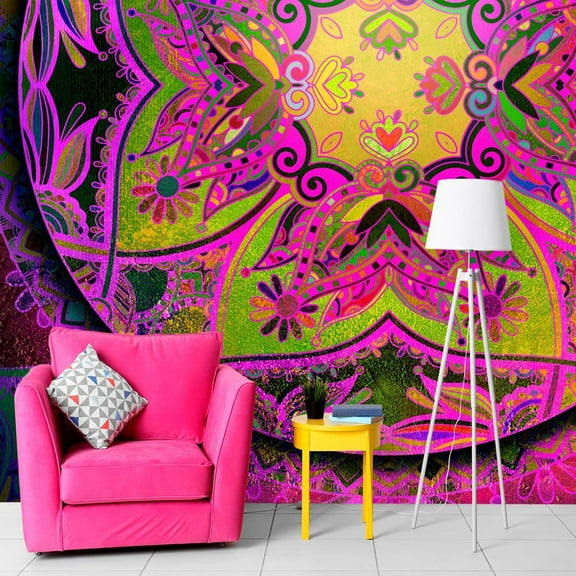 Tiptophomedecor Peel and Stick Zen Wallpaper Wall Mural - Mandala Pink Expression - Removable Wall Decals