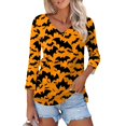 thumbnail image 1 of Camiseta para mujer, moda informal, cuello en V, manga 3/4, suelta, con estampado de Halloween, camiseta para mujer, 1 of 5