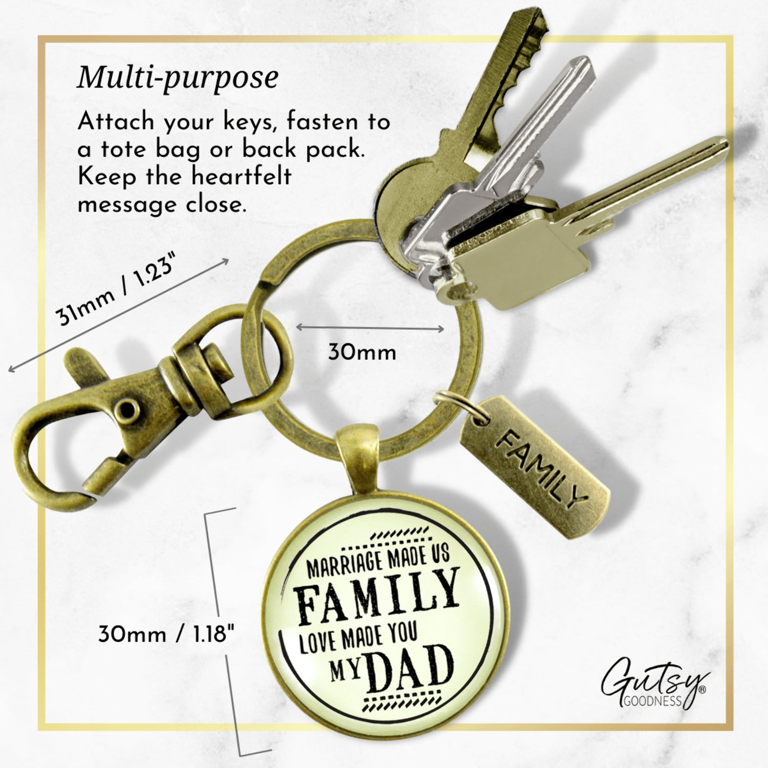 Bonus Dad Gutsy Goodness Bronze Keychain Marriage Made Us Family Love Mens Key Ring Wedding Jewelry Gift
