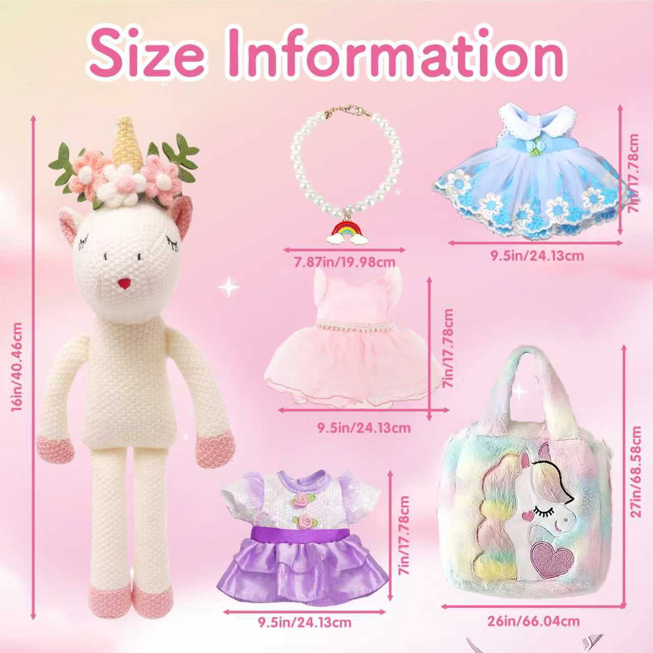 LINXUXIE Unicorns Stuffed Animal Doll Toys, Plush Doll with Cloth, Shoe, Bag, Ballet Dress Up Doll for Girl, Birthday Gifts for 1-3 3-5 5-8 Year Old