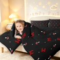 thumbnail image 4 of Homewish Cartoon Plant Mushrooms 7-Piece Twin Bedding,Cute Bowtie Bedding Comforter Set,Red Black,Black Reversible, 4 of 8