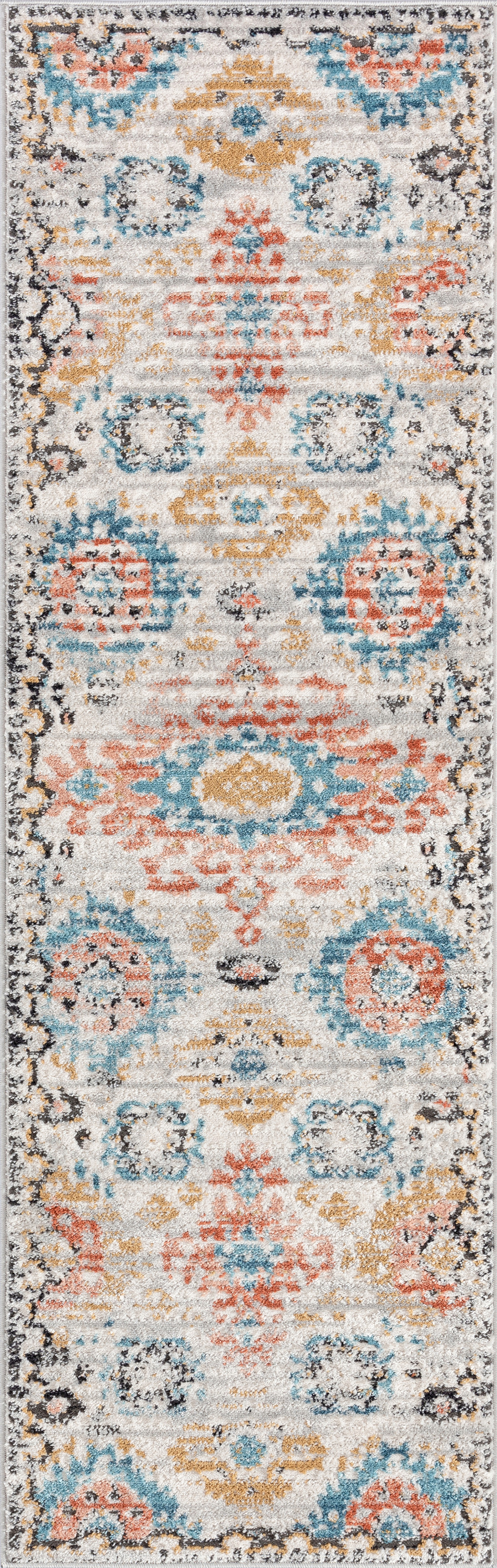 Anabel Traditional 2' x 7' Aqua and Peach Polypropylene & Polyester Indoor Area Rug