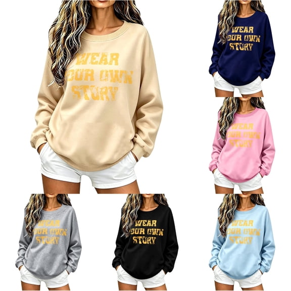 Trendfront Womens Vintage Graphic Sweatshirts Crewneck Long Sleeve Wear Your Own Story Letter Print Casual Fall Pullover Tops