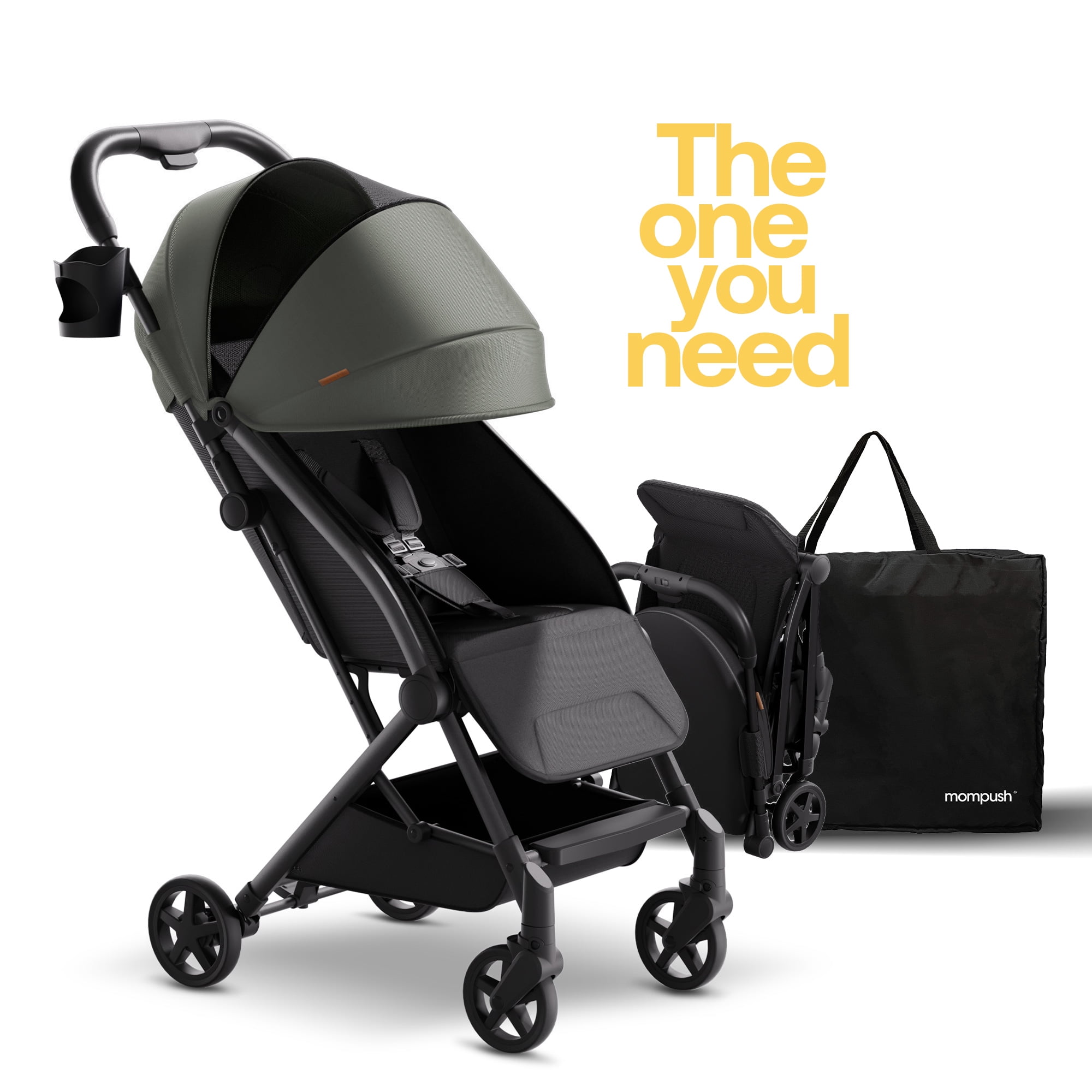 Mompush Lightweight Baby Stroller, Compact Stroller for Airplane Travel, Green, 14.2 lb, Unisex