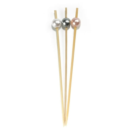 

BambooMN Brand - Pearl End Bamboo Picks 3.9 (10cm) - 100 pcs - Assort 95 (Grey Pink White)
