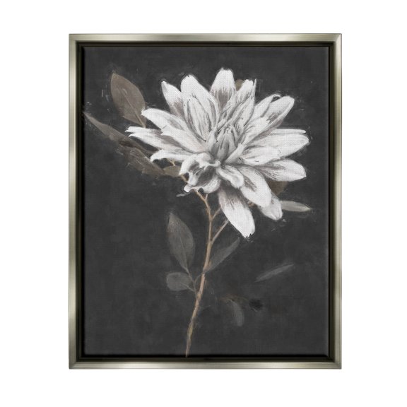 Stupell Industries Blooming Dahlia Flower Black Background Painting Luster Gray Floating Framed Canvas Print Wall Art, Design by Nina Blue