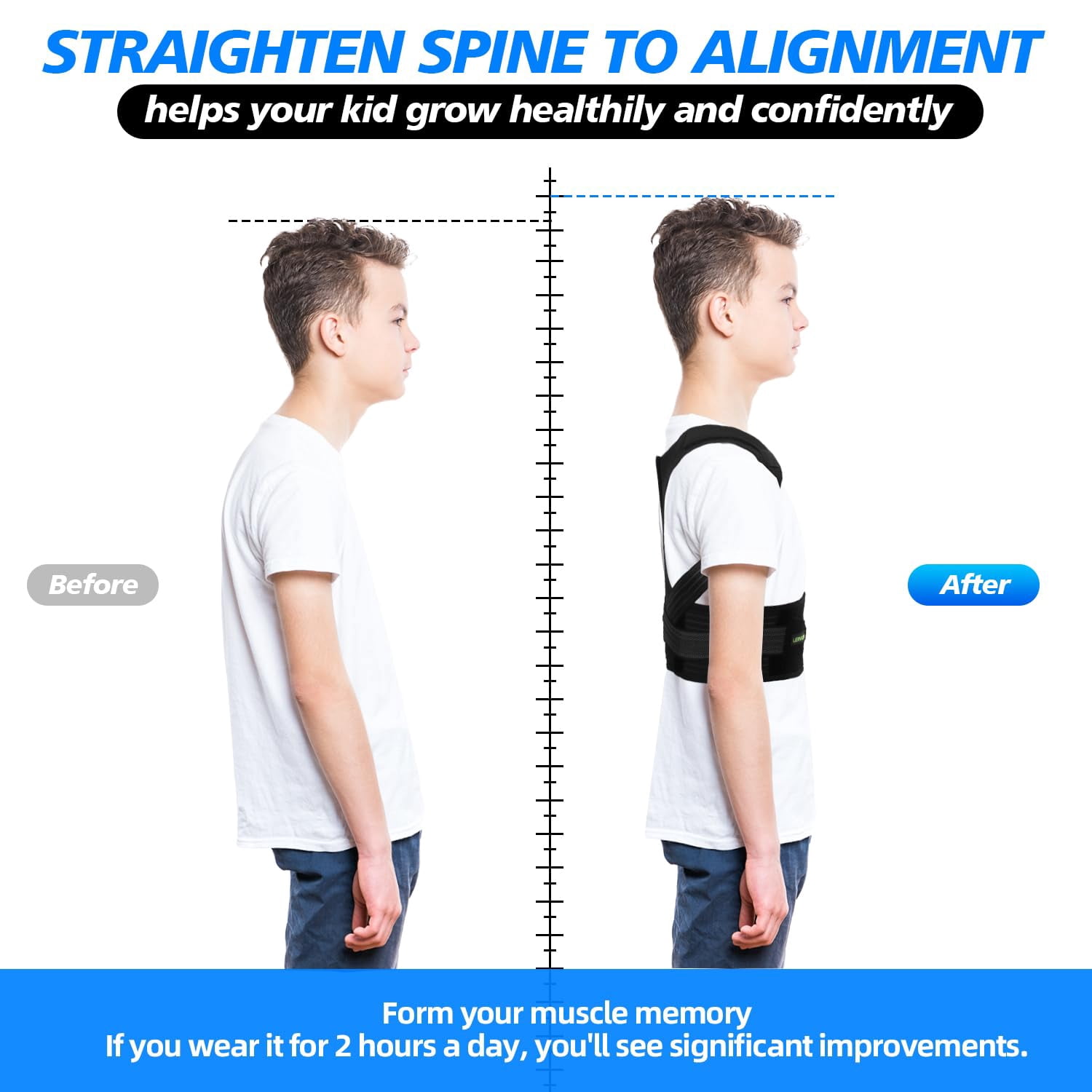 Back Brace Posture Corrector for Kids, Back Straightener Posture Corrector, Scoliosis and Hunchback Correction, Under Clothes Adjustable Upper Back Posture Brace for Teens, Spinal Supportor, Black, S