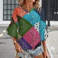 thumbnail image 3 of Colorful Paisley Bandanas Women's V-Neck Blouse With 3/4 Ruffled Bell Sleeves Casual Top Ladies Blouses, 3 of 7