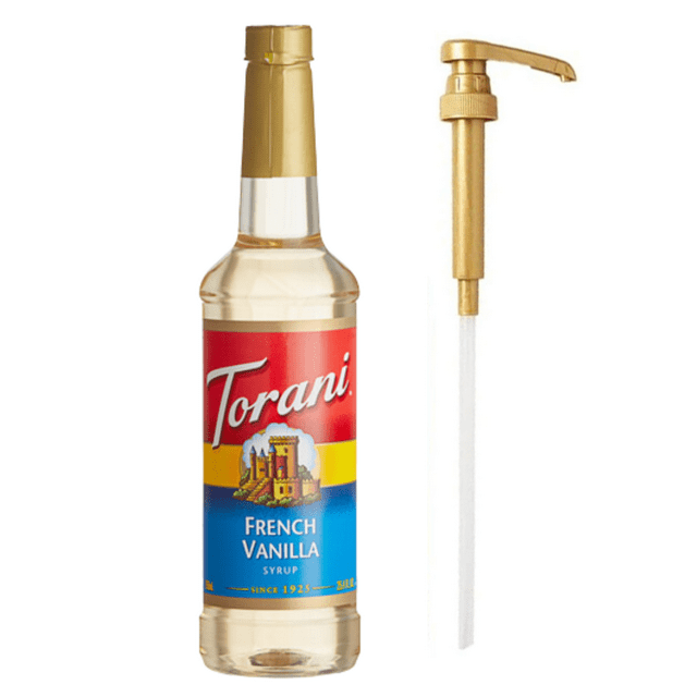 Torani Sirop Aromatisé à la Vanille Française, Base de Café Professionnelle Style Crème Anglaise avec Pompe Doseuse Bonus, 750 ml (25,4 fl oz)