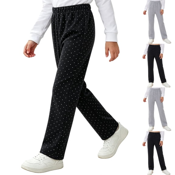 MexChoioe Girls Polka Dots Wide Leg Sweatpants Elastic Waist Soft Comfy Cozy Trousers Fall Winter Casual Outdoor Daily Sweatpants for Kids
