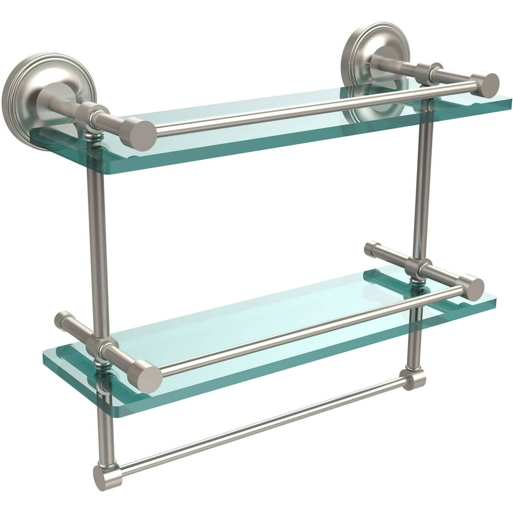 16in Gallery Double Glass Shelf with Towel Bar in Satin Nickel