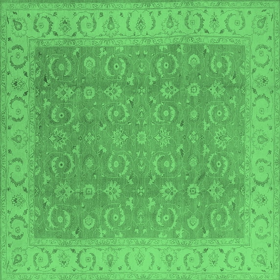 Ahgly Company Indoor Square Oriental Emerald Green Industrial Area Rugs, 7' Square